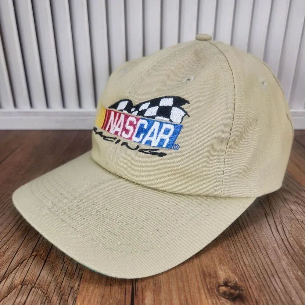 VTG NASCAR Racing Russell Athletic The Game Snapback Hat Cap Tan Checker Flag